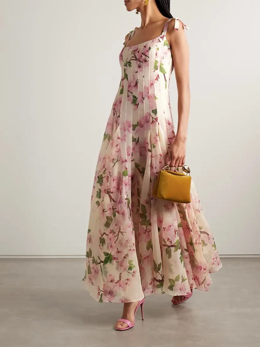 Oscar de la Renta Pleated Floral-print Silk-blend Organza Gown | Thumbnail 2 Oscar de la Renta Pleated Floral-print Silk-blend Organza Gown | Thumbnail 2