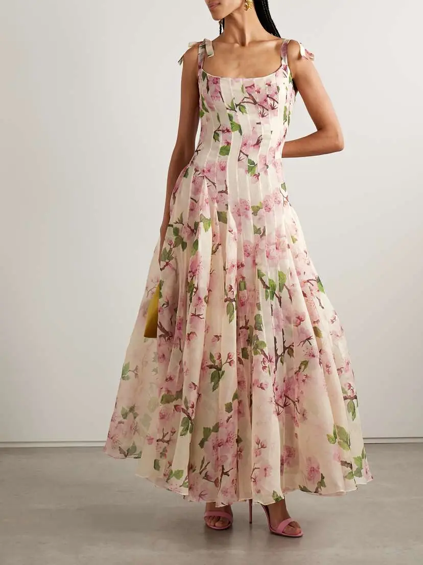 Oscar de la Renta Pleated Floral-print Silk-blend Organza Gown | Thumbnail 3 Oscar de la Renta Pleated Floral-print Silk-blend Organza Gown | Thumbnail 3