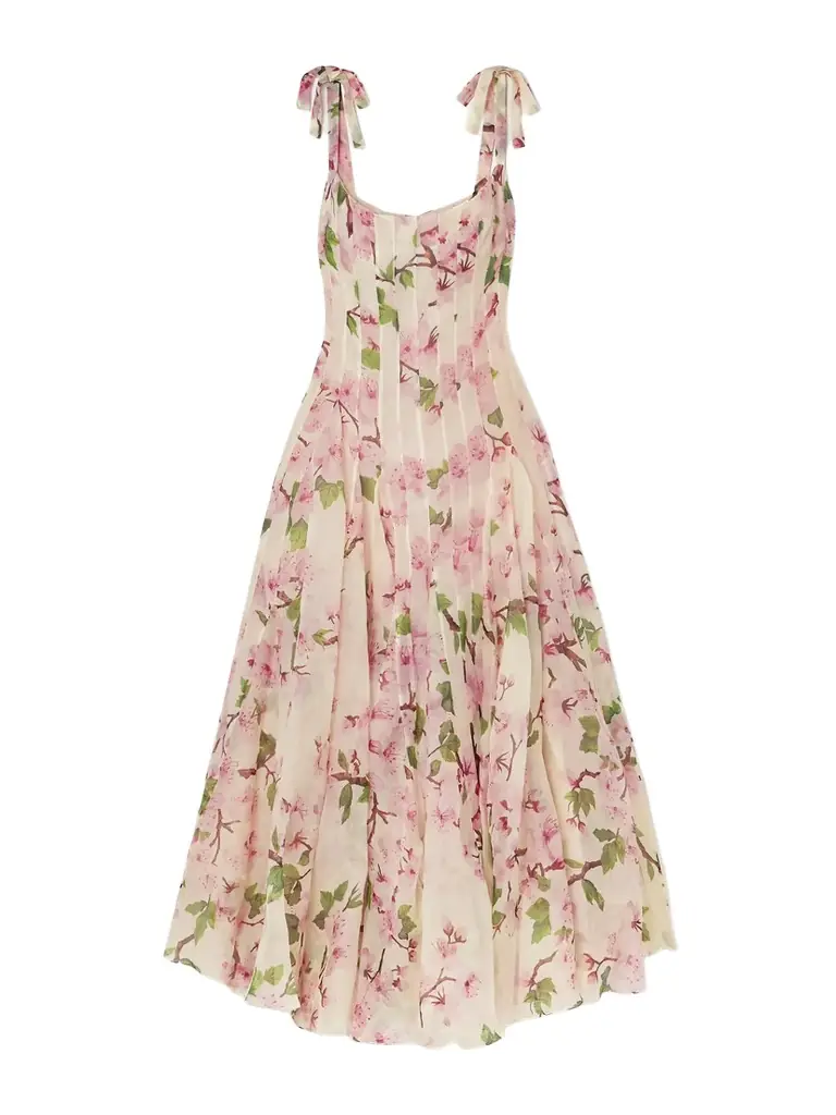 Pleated Floral-print Silk-blend Organza Gown