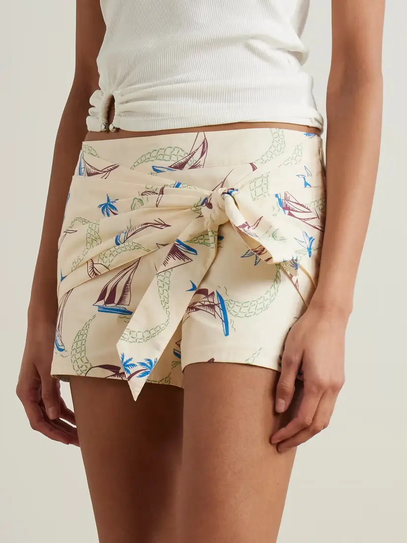 Rabanne Bow-detailed Printed Cotton Shorts | Thumbnail 3 Rabanne Bow-detailed Printed Cotton Shorts | Thumbnail 3