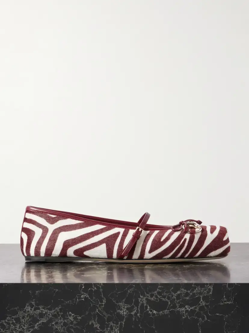 Horsebit Ballerina Zebra-print Calf Hair Flats