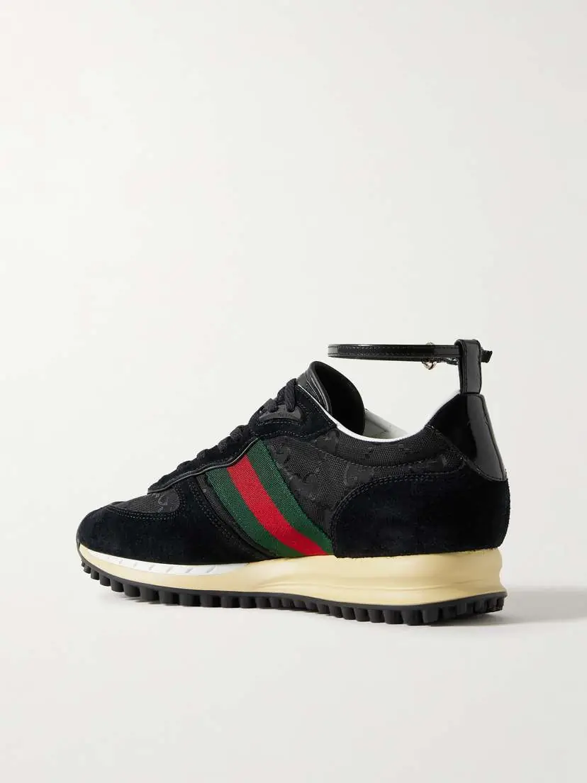 Gucci Re-motion Webbing And Leather-trimmed Suede And Canvas-jacquard Sneakers | Thumbnail 3 Gucci Re-motion Webbing And Leather-trimmed Suede And Canvas-jacquard Sneakers | Thumbnail 3
