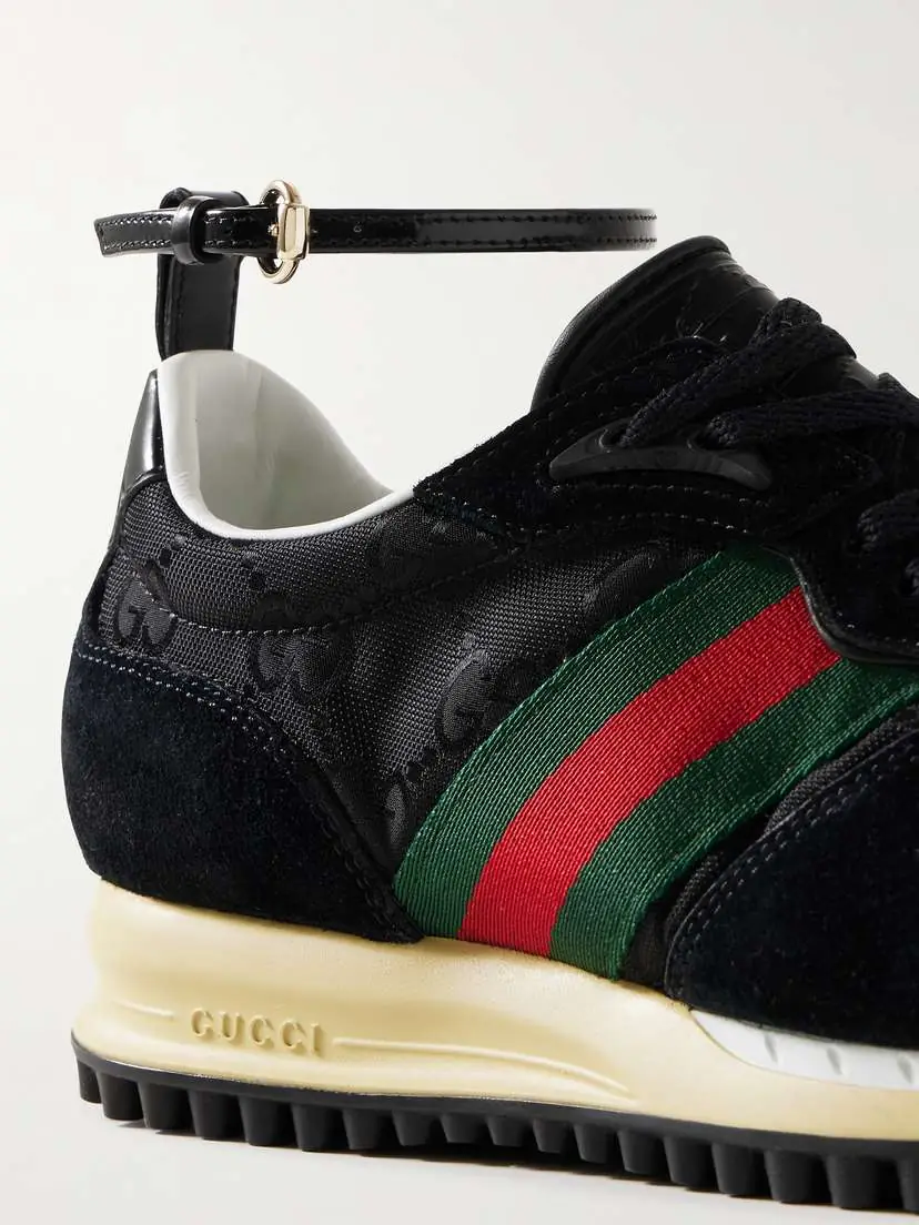 Gucci Re-motion Webbing And Leather-trimmed Suede And Canvas-jacquard Sneakers | Thumbnail 4 Gucci Re-motion Webbing And Leather-trimmed Suede And Canvas-jacquard Sneakers | Thumbnail 4