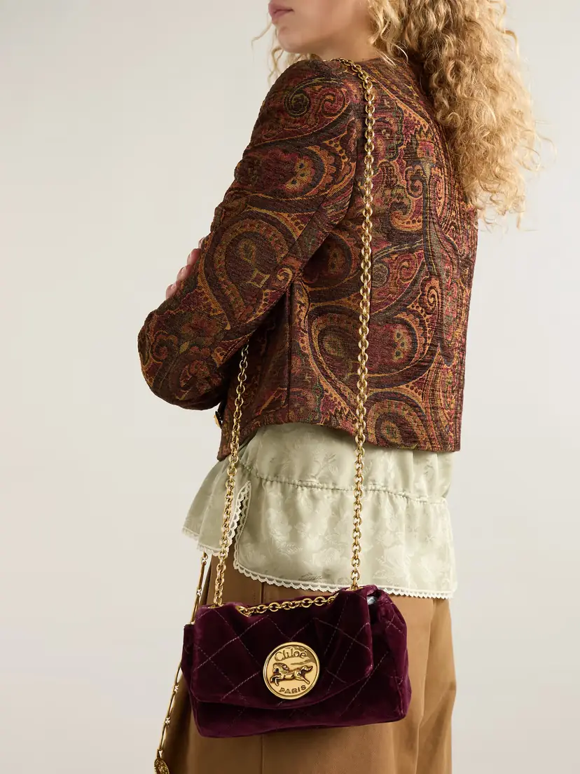 Chloé Heritage Small Embellished Quilted Velvet Shoulder Bag | Thumbnail 2