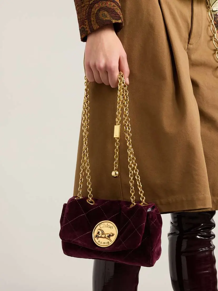 Chloé Heritage Small Embellished Quilted Velvet Shoulder Bag | Thumbnail 6