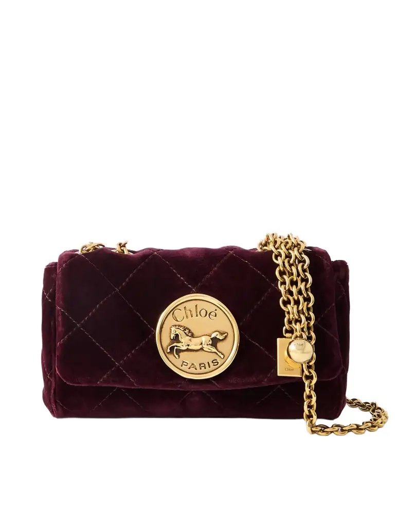 Heritage Small Embellished Quilted Velvet Shoulder Bag Heritage Small Embellished Quilted Velvet Shoulder Bag