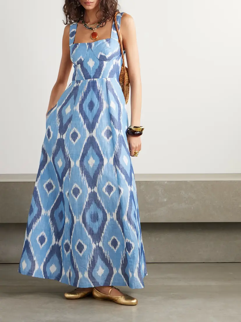 Emporio Sirenuse Azzurra Open-back Printed Hemp And Cotton-blend Maxi Dress | Thumbnail 2 Emporio Sirenuse Azzurra Open-back Printed Hemp And Cotton-blend Maxi Dress | Thumbnail 2