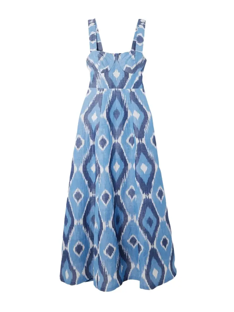 Azzurra Open-back Printed Hemp And Cotton-blend Maxi Dress