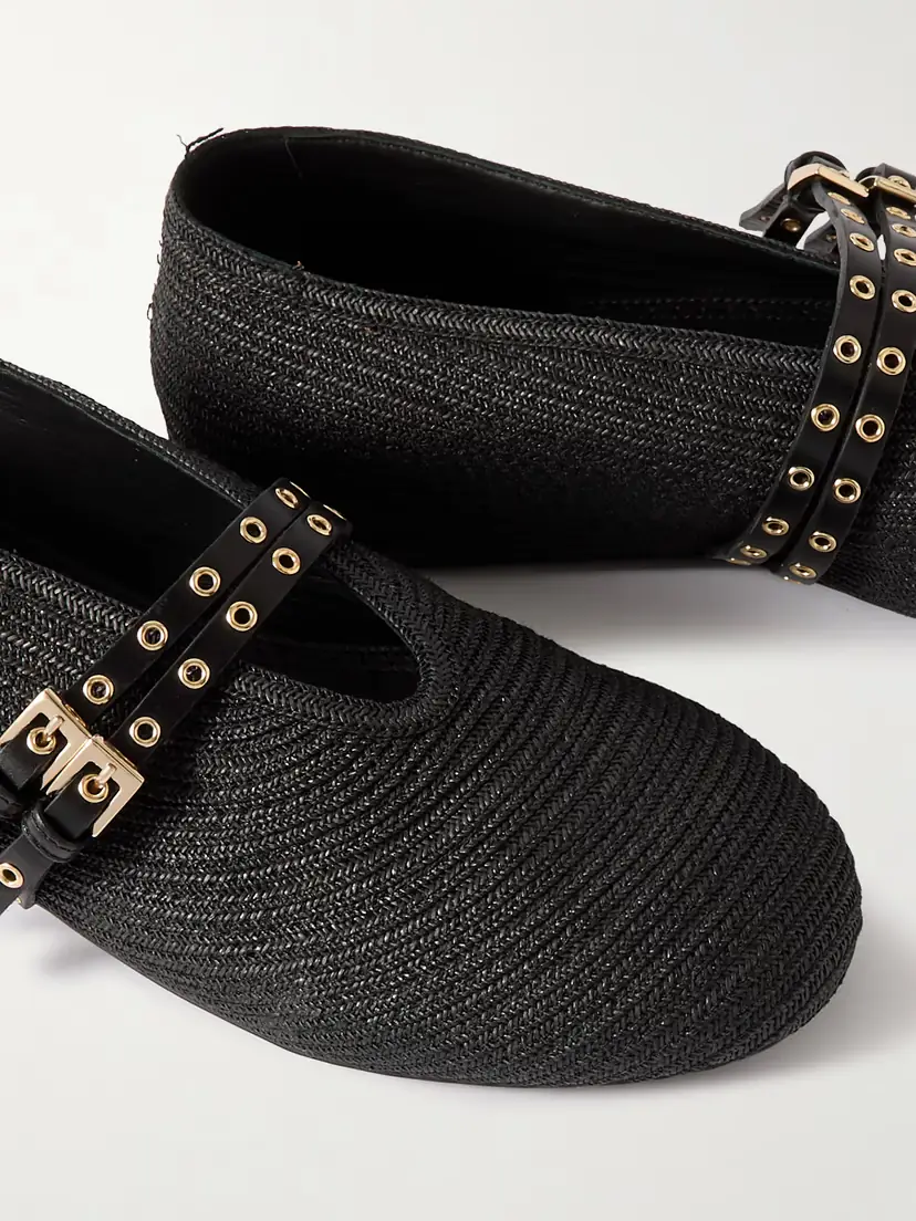 Alaïa Leather-trimmed Raffia Ballet Flats | Thumbnail 4 Alaïa Leather-trimmed Raffia Ballet Flats | Thumbnail 4