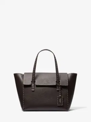 Michael Kors Collection Sophia Hand-Stitched Pebbled Leather Satchel in Brown - One Size by Michael Kors Collection | Thumbnail 2