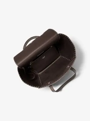 Michael Kors Collection Sophia Hand-Stitched Pebbled Leather Satchel in Brown - One Size by Michael Kors Collection | Thumbnail 3