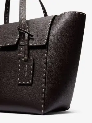 Michael Kors Collection Sophia Hand-Stitched Pebbled Leather Satchel in Brown - One Size by Michael Kors Collection | Thumbnail 4