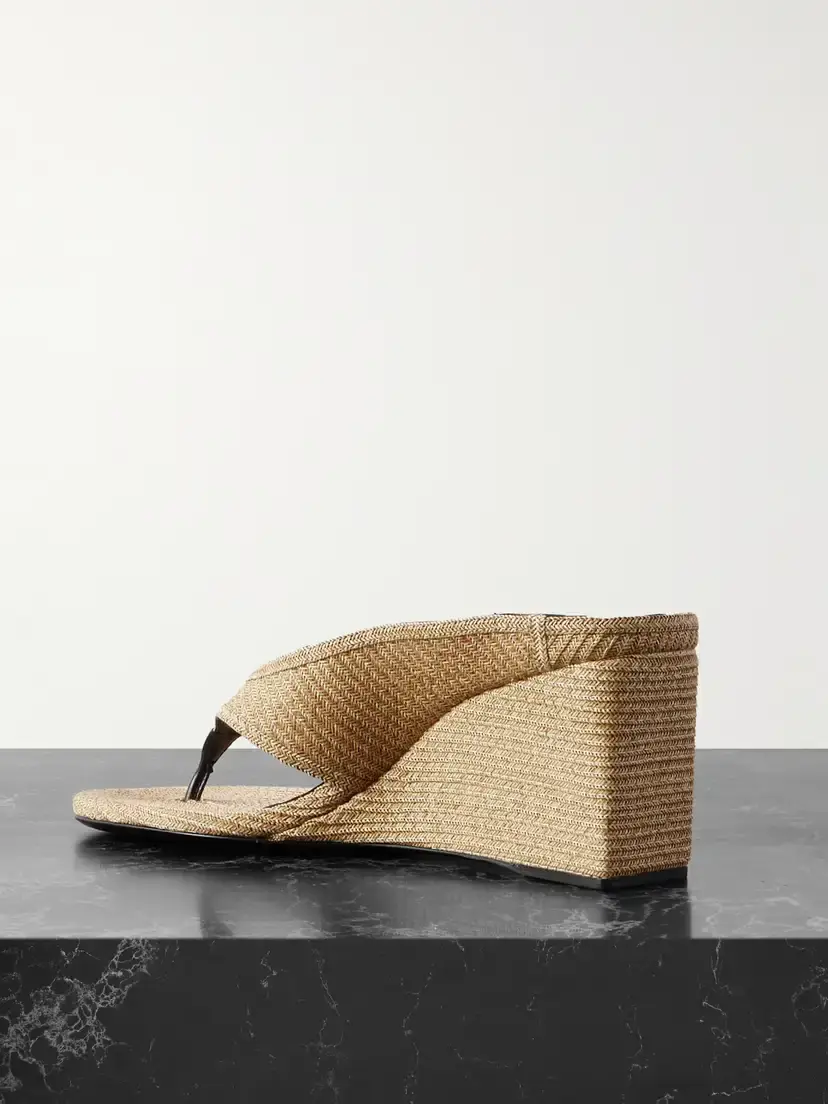 Alaïa Leather-trimmed Woven Raffia Wedge Sandals | Thumbnail 3