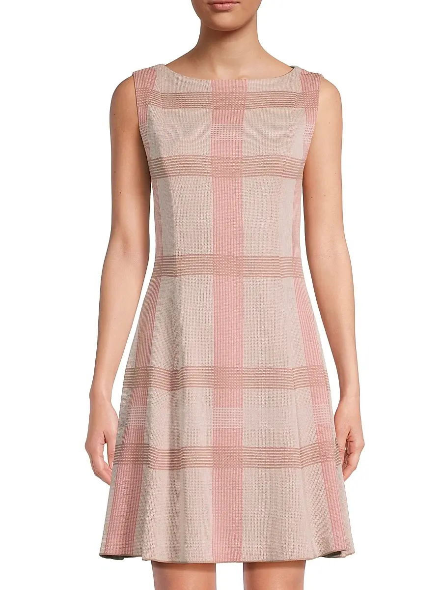 Misook Women's A-Line Multi-Color Plaid Knit Minidress | Thumbnail 3 Misook Women's A-Line Multi-Color Plaid Knit Minidress | Thumbnail 3