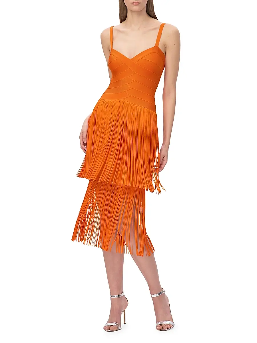 Hervé Léger Women's The Georgia Bandage Fringed Tiered Midi-Dress | Thumbnail 2