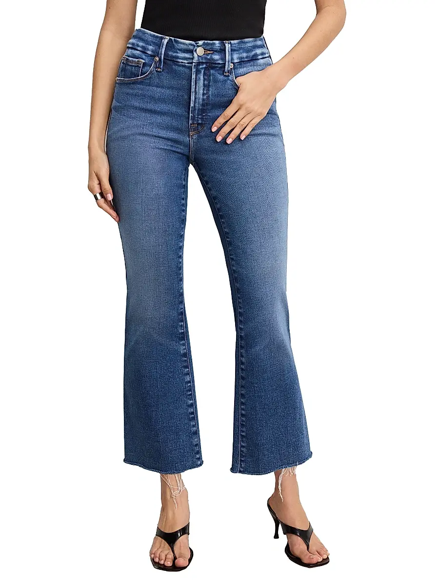 Good American Women's Soft Tech Good Legs Crop Mini Boot Jeans - Indigo | Image 1 Good American Women's Soft Tech Good Legs Crop Mini Boot Jeans - Indigo | Image 1