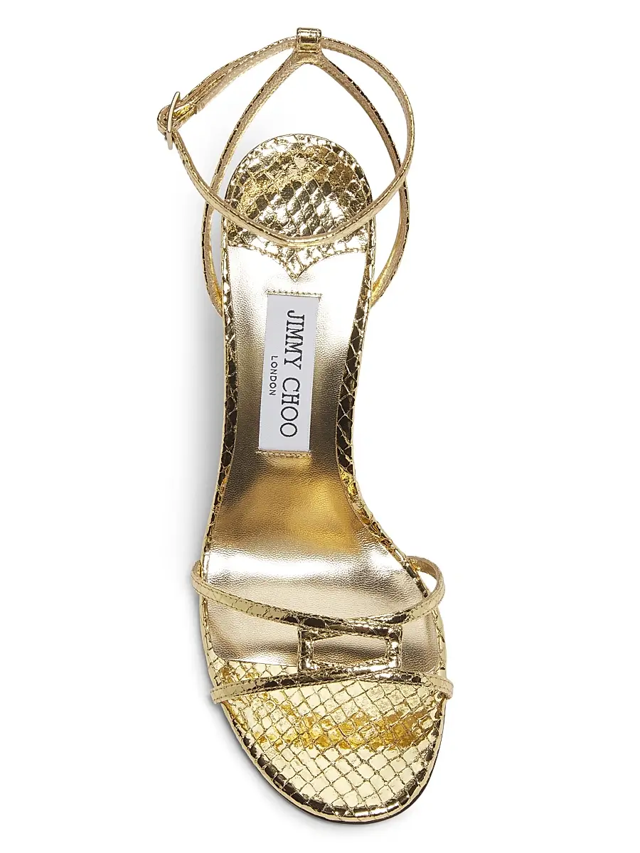 Jimmy Choo Women's Leo 100MM Metallic Leather Sandals - Gold | Thumbnail 4 Jimmy Choo Women's Leo 100MM Metallic Leather Sandals - Gold | Thumbnail 4
