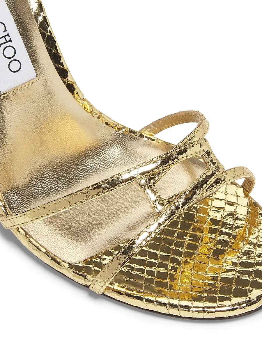 Jimmy Choo Women's Leo 100MM Metallic Leather Sandals - Gold | Thumbnail 5 Jimmy Choo Women's Leo 100MM Metallic Leather Sandals - Gold | Thumbnail 5