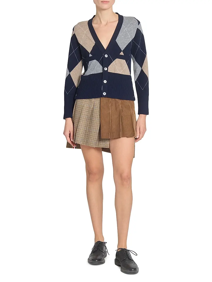 Thom Browne Women's Argyle V-Neck Cashmere Cardigan - Navy | Thumbnail 2 Thom Browne Women's Argyle V-Neck Cashmere Cardigan - Navy | Thumbnail 2