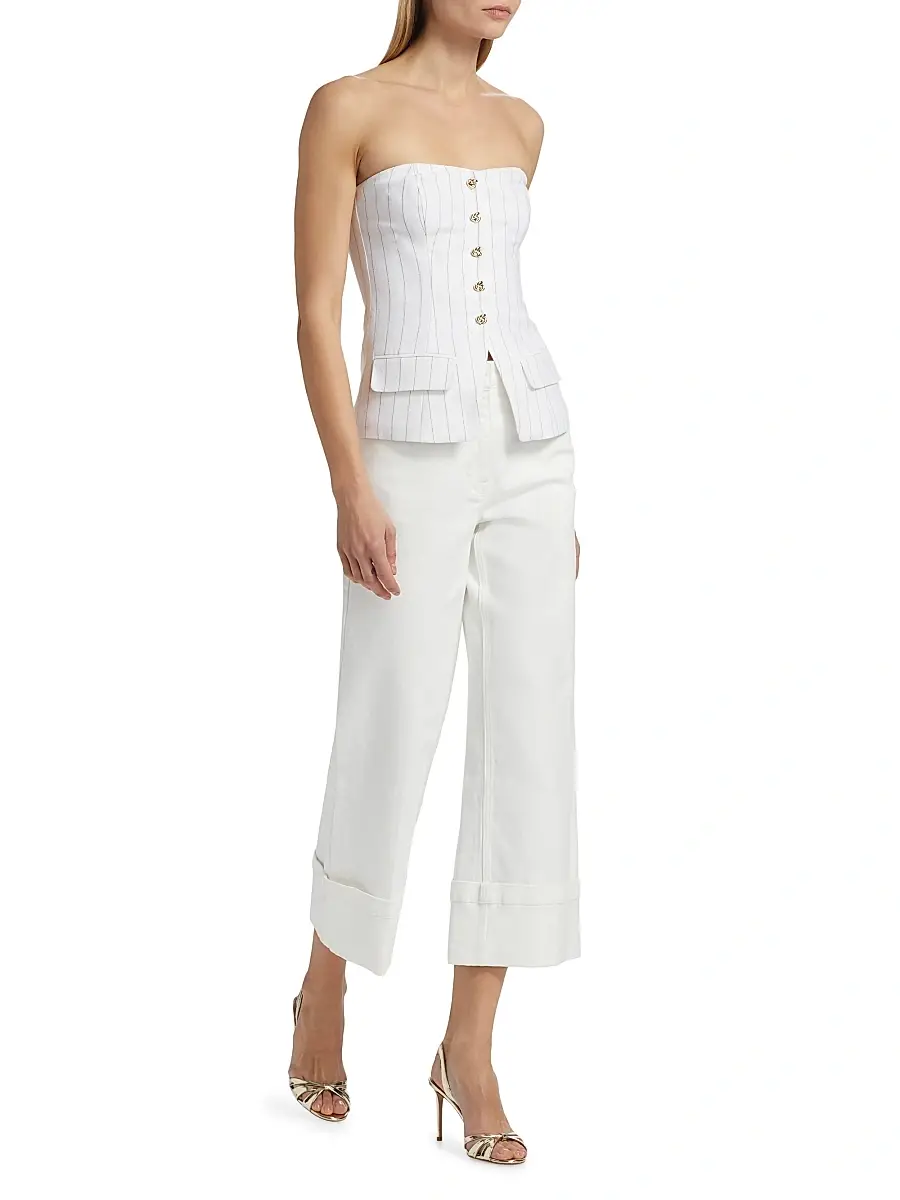 Generation Love Women's Quinn Pinstripe Linen-Blend Strapless Vest | Thumbnail 2