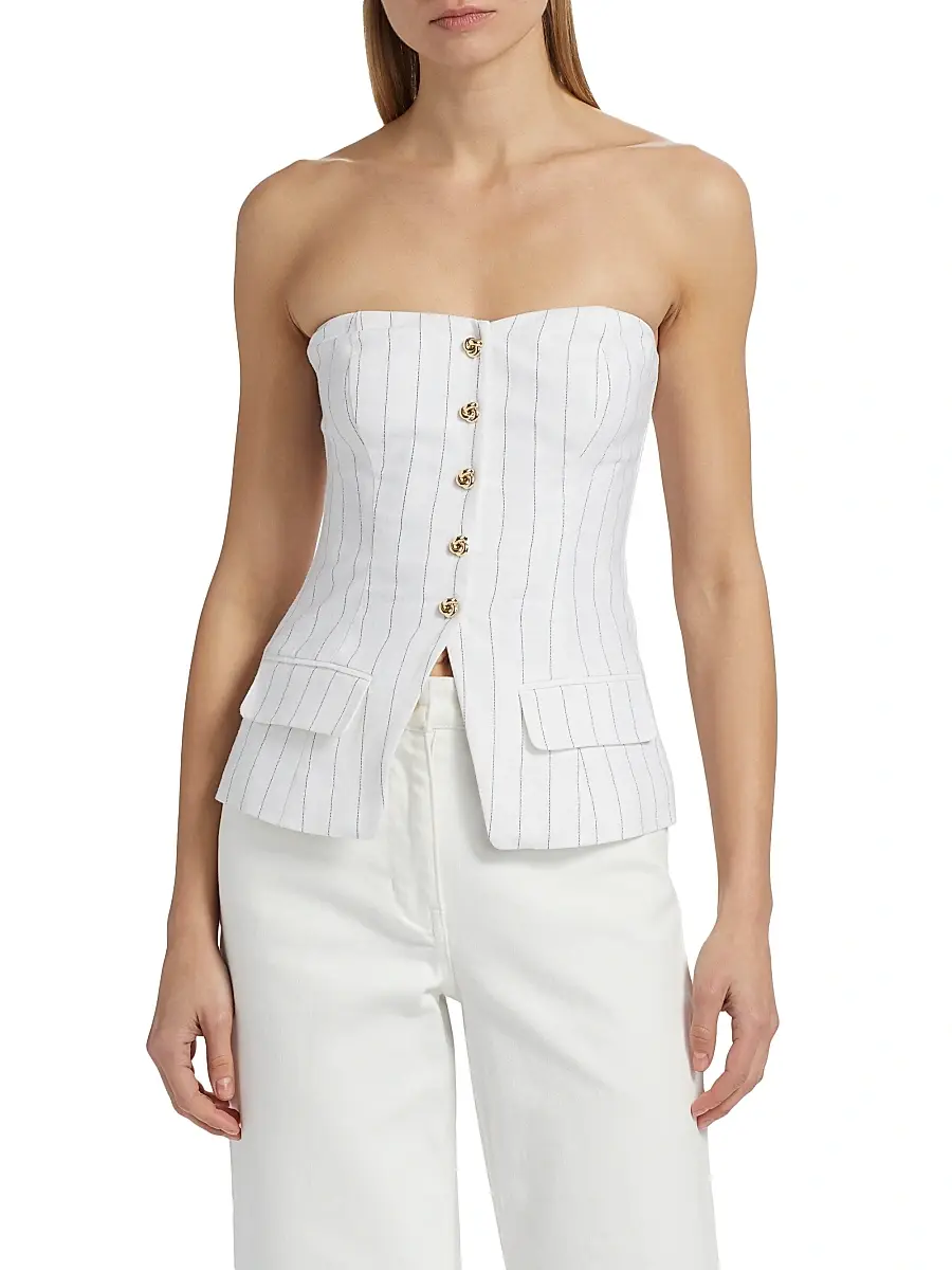 Generation Love Women's Quinn Pinstripe Linen-Blend Strapless Vest | Thumbnail 3