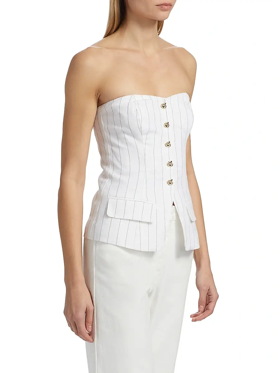 Generation Love Women's Quinn Pinstripe Linen-Blend Strapless Vest | Thumbnail 4