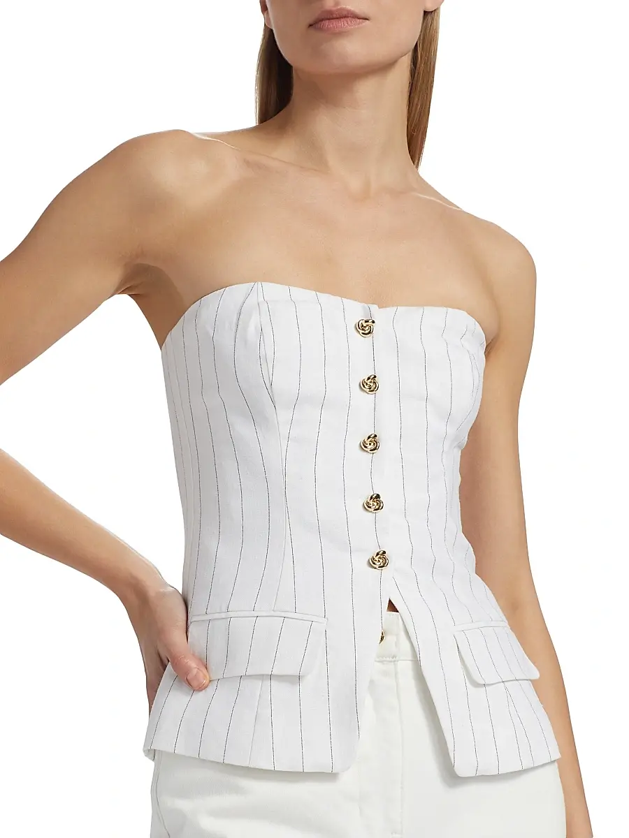 Generation Love Women's Quinn Pinstripe Linen-Blend Strapless Vest | Thumbnail 6