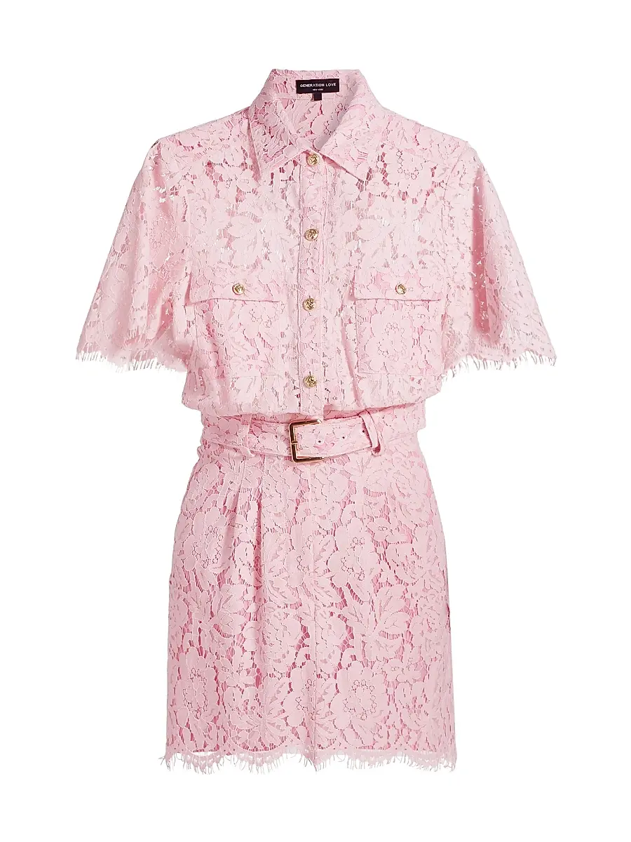 Generation Love Women's Morgana Lace Belted Dress - Sugar Pink | Image 1 Generation Love Women's Morgana Lace Belted Dress - Sugar Pink | Image 1