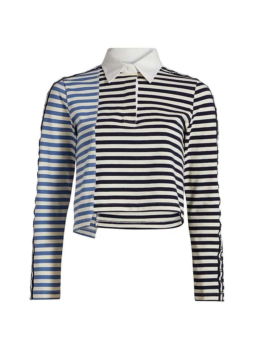 3.1 Phillip Lim Women's Multi-Stripe Long-Sleeve Polo Shirt - Midnight Multi | Image 1 3.1 Phillip Lim Women's Multi-Stripe Long-Sleeve Polo Shirt - Midnight Multi | Image 1