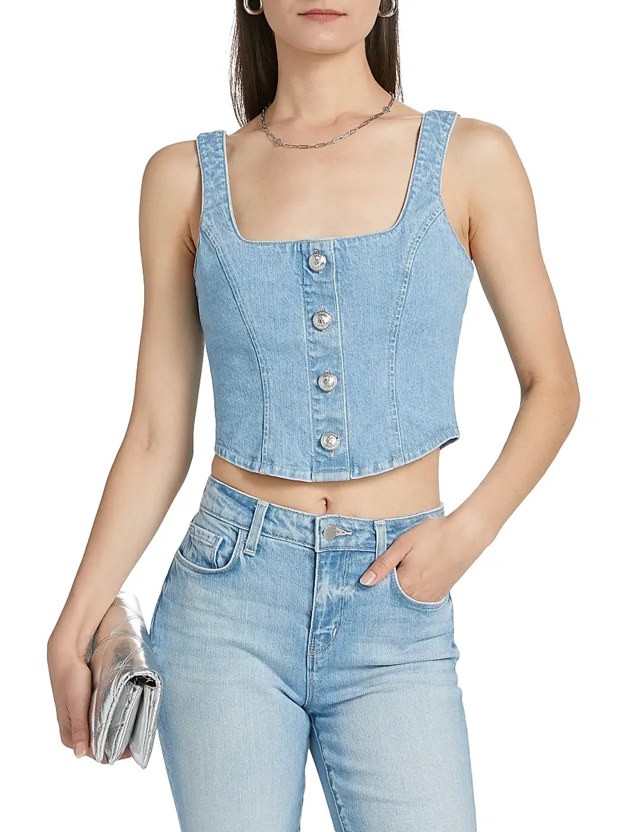 L'Agence Women's Saga Denim Button-Front Tank | Thumbnail 3 L'Agence Women's Saga Denim Button-Front Tank | Thumbnail 3