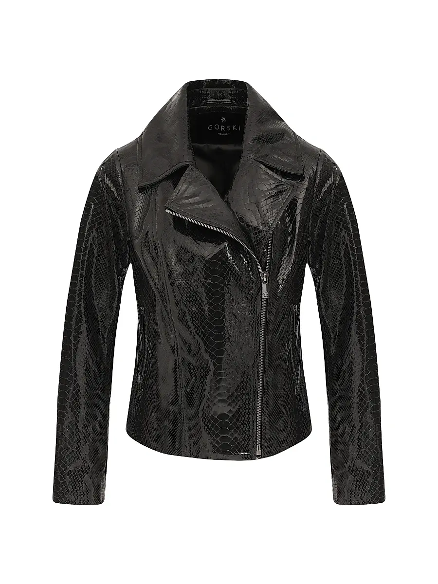 Gorski Women's Metis Suede Python Printed Moto Zip Jacket - Anthracite - Size Large | Image 1 Gorski Women's Metis Suede Python Printed Moto Zip Jacket - Anthracite - Size Large | Image 1