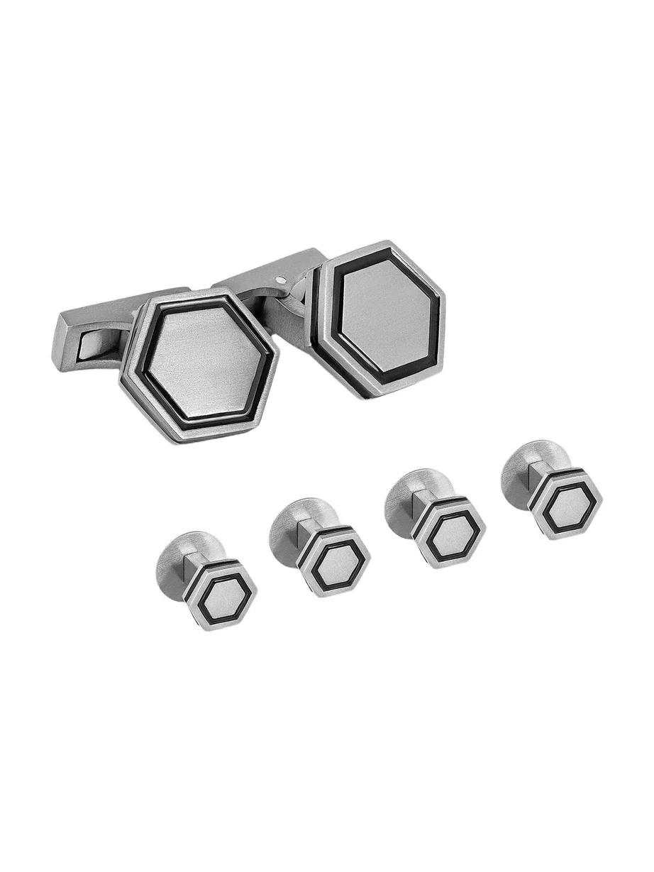 Tateossian Men's x Lamborghini Hex Titanium-Enamel Cufflinks & Shirt Stud Set