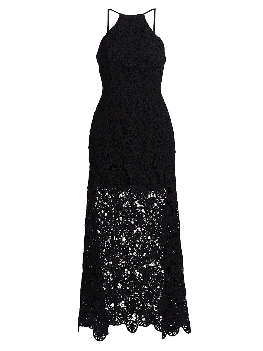 AMUR Women's Crochet Halterneck Midi-Dress - Black | Image 1 AMUR Women's Crochet Halterneck Midi-Dress - Black | Image 1