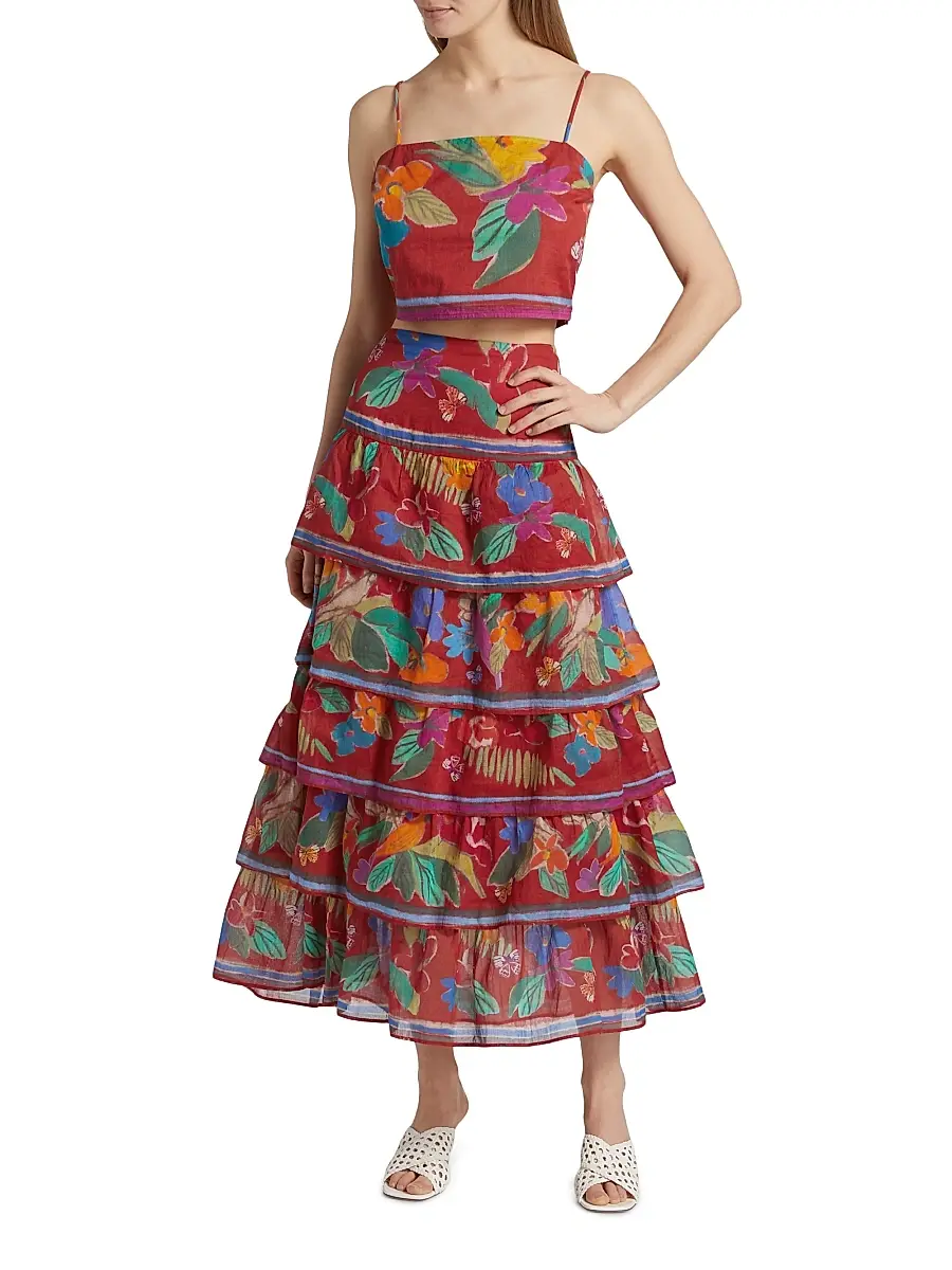 Marie Oliver Women's Christie Floral Cotton Tiered Midi-Skirt | Thumbnail 2 Marie Oliver Women's Christie Floral Cotton Tiered Midi-Skirt | Thumbnail 2