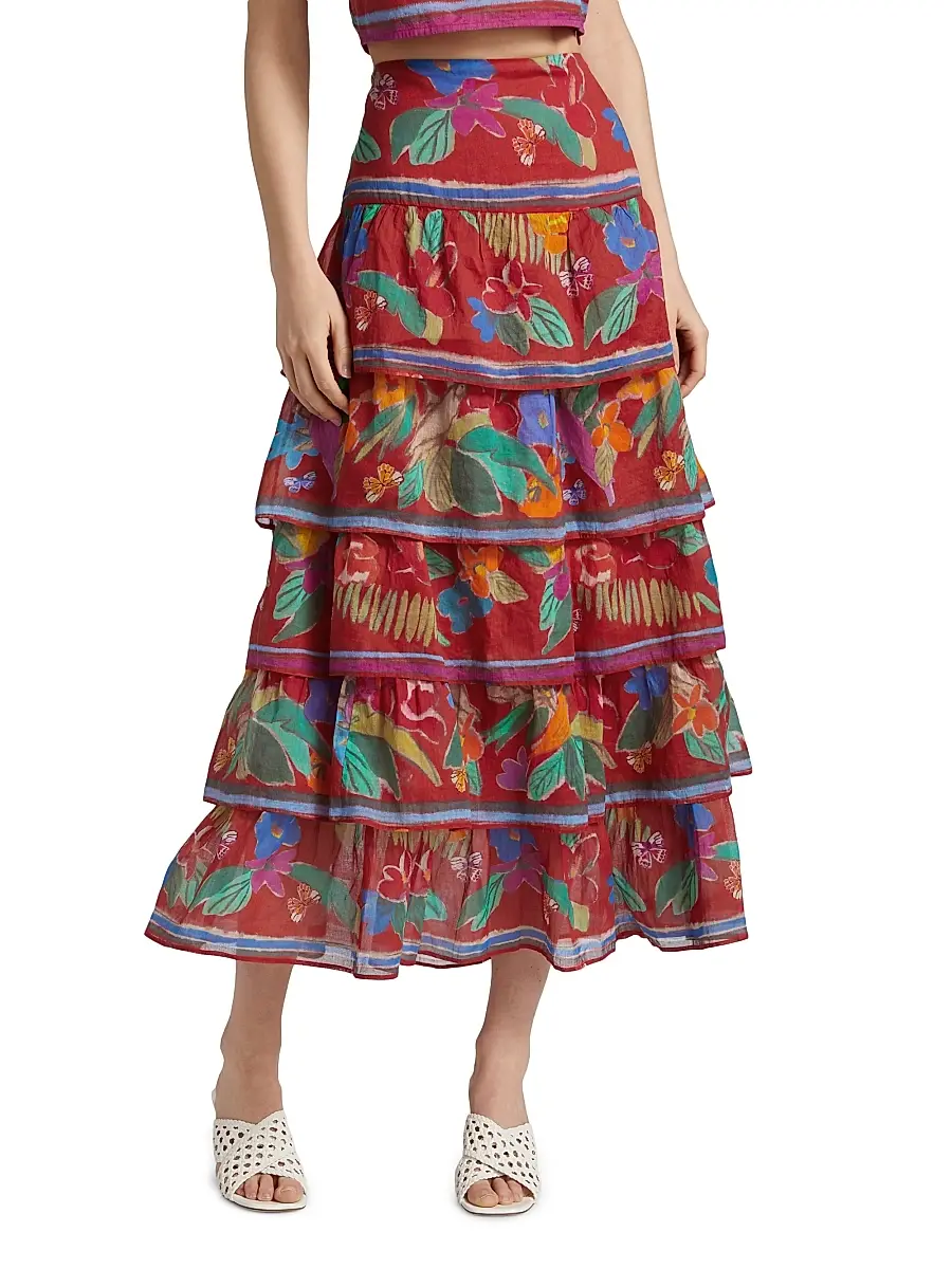 Marie Oliver Women's Christie Floral Cotton Tiered Midi-Skirt | Thumbnail 3 Marie Oliver Women's Christie Floral Cotton Tiered Midi-Skirt | Thumbnail 3