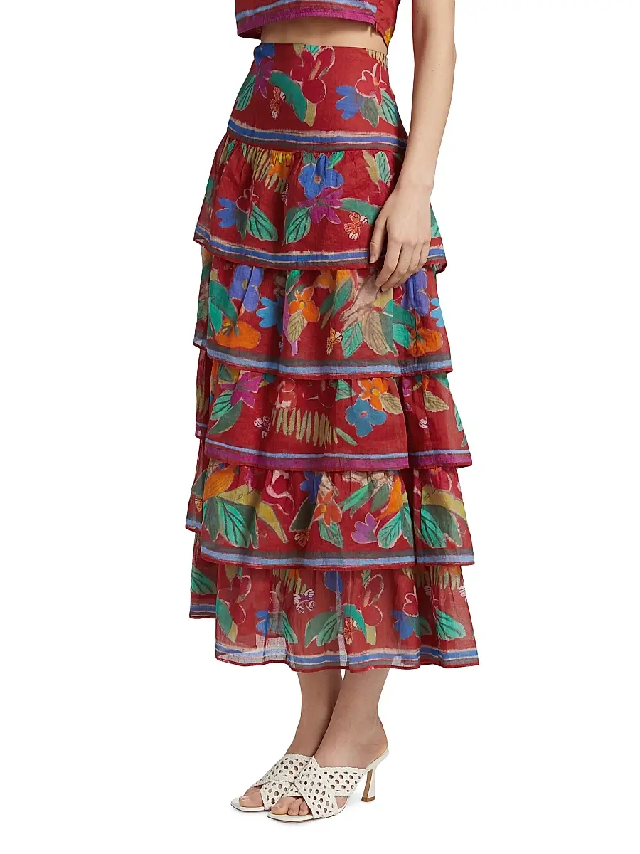 Marie Oliver Women's Christie Floral Cotton Tiered Midi-Skirt | Thumbnail 4 Marie Oliver Women's Christie Floral Cotton Tiered Midi-Skirt | Thumbnail 4