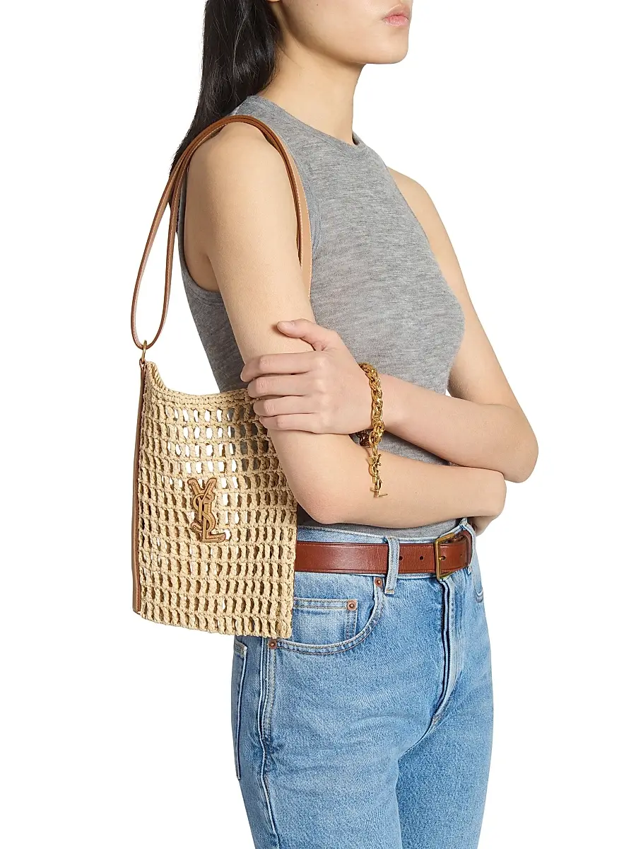 Saint Laurent Women's Mini Oxalis Shoulder Bag in Raffia - Natural And Vintage Brown Gold | Thumbnail 3 Saint Laurent Women's Mini Oxalis Shoulder Bag in Raffia - Natural And Vintage Brown Gold | Thumbnail 3
