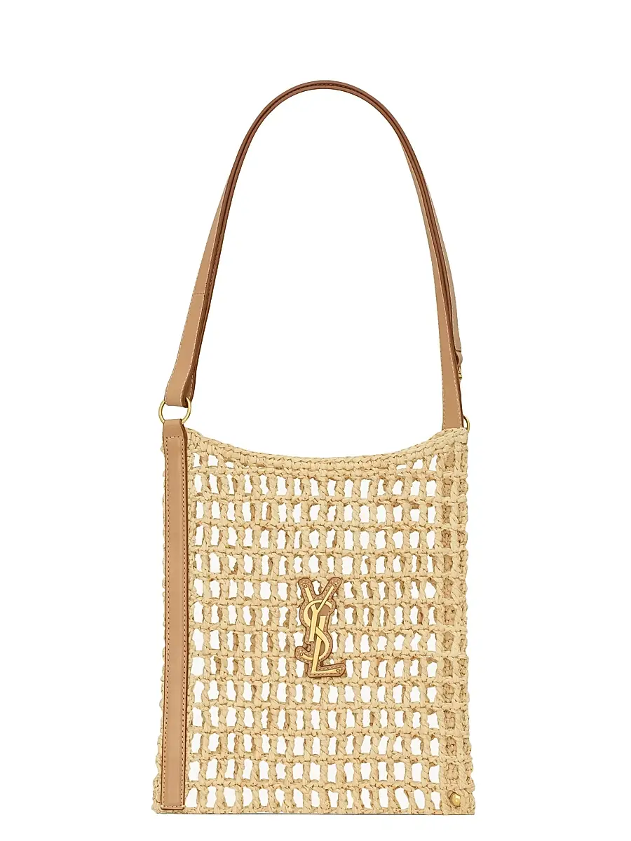 Saint Laurent Women's Mini Oxalis Shoulder Bag in Raffia - Natural And Vintage Brown Gold