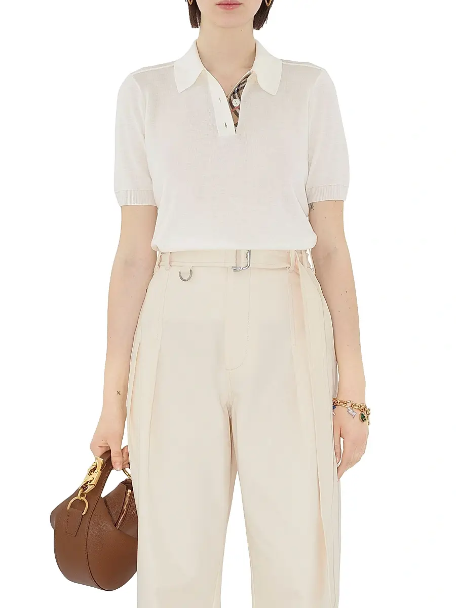 Burberry Women's Maddie Wool Polo Shirt - Chalk | Thumbnail 2