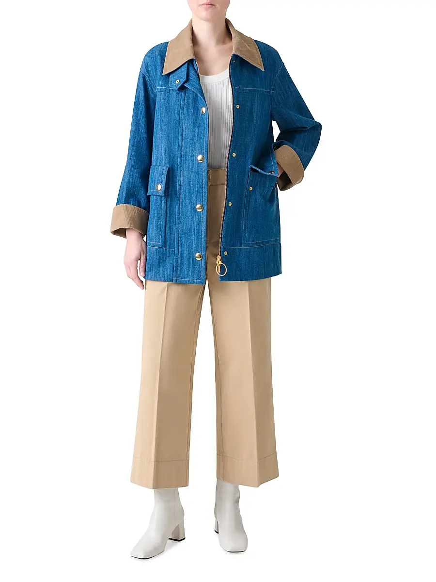 Akris punto Women's Corduroy-Trimmed Denim Jacket | Thumbnail 2