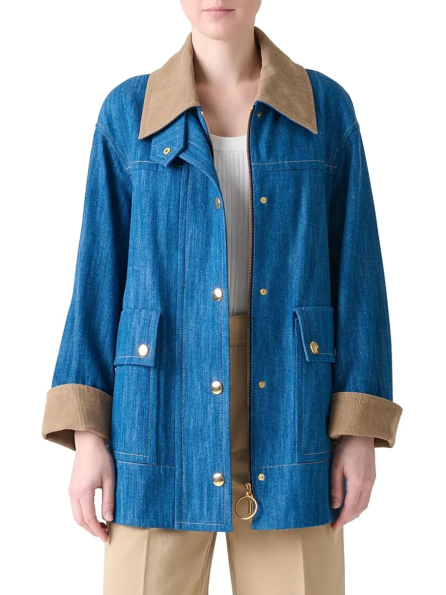 Akris punto Women's Corduroy-Trimmed Denim Jacket | Thumbnail 3
