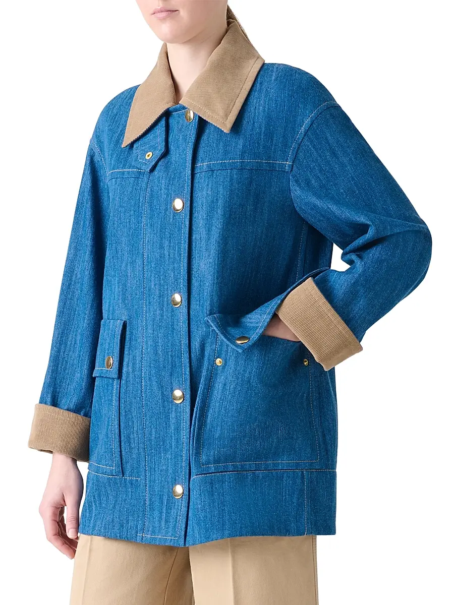 Akris punto Women's Corduroy-Trimmed Denim Jacket | Thumbnail 4