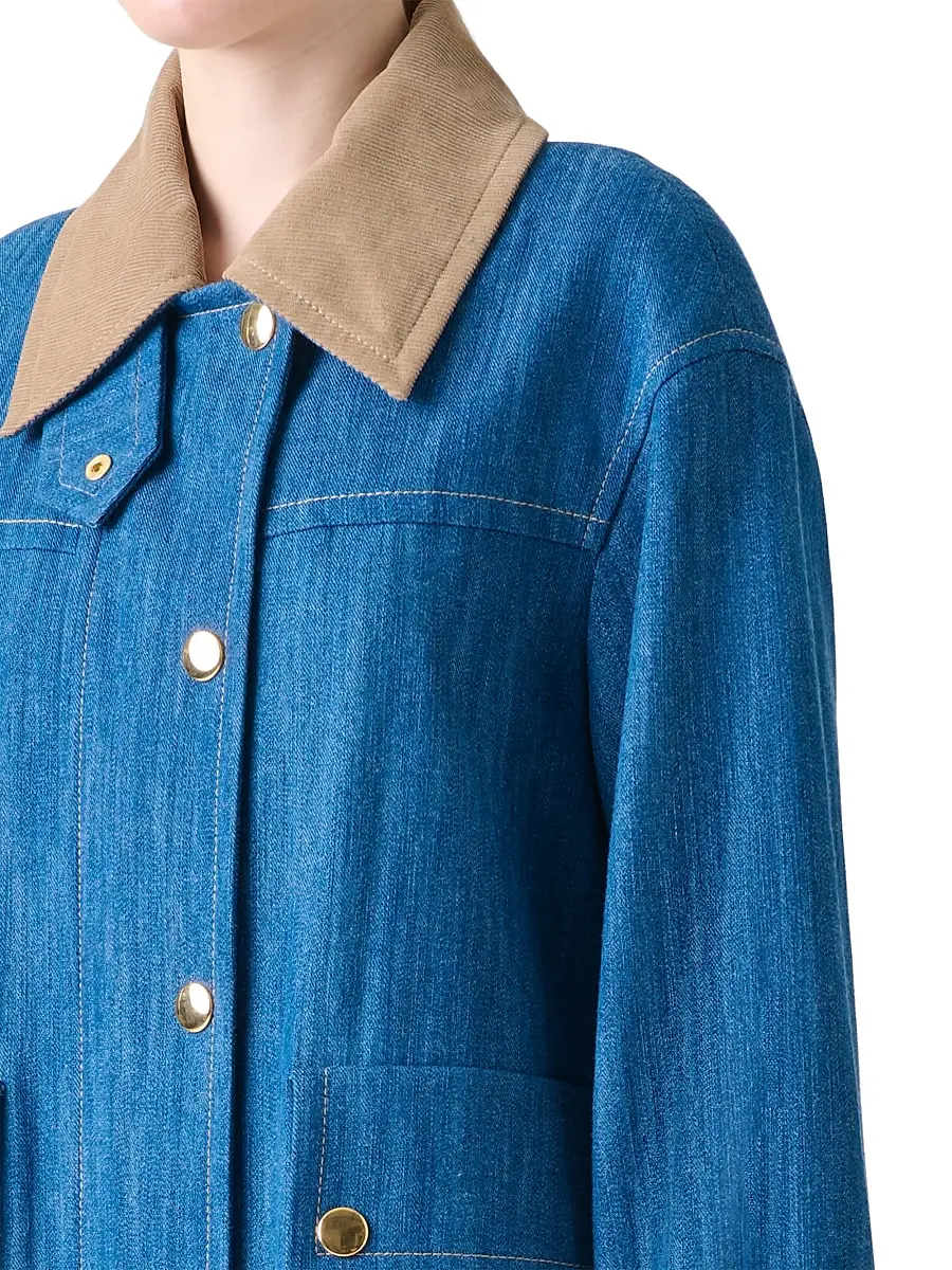 Akris punto Women's Corduroy-Trimmed Denim Jacket | Thumbnail 6