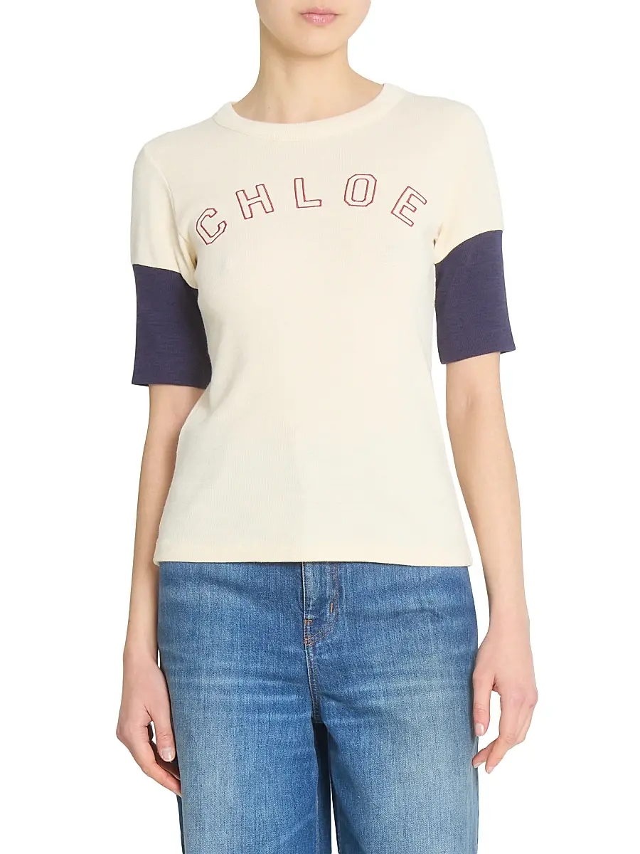 Chloé Women's Colorblocked Logo T-Shirt - Iconic Milk | Thumbnail 3