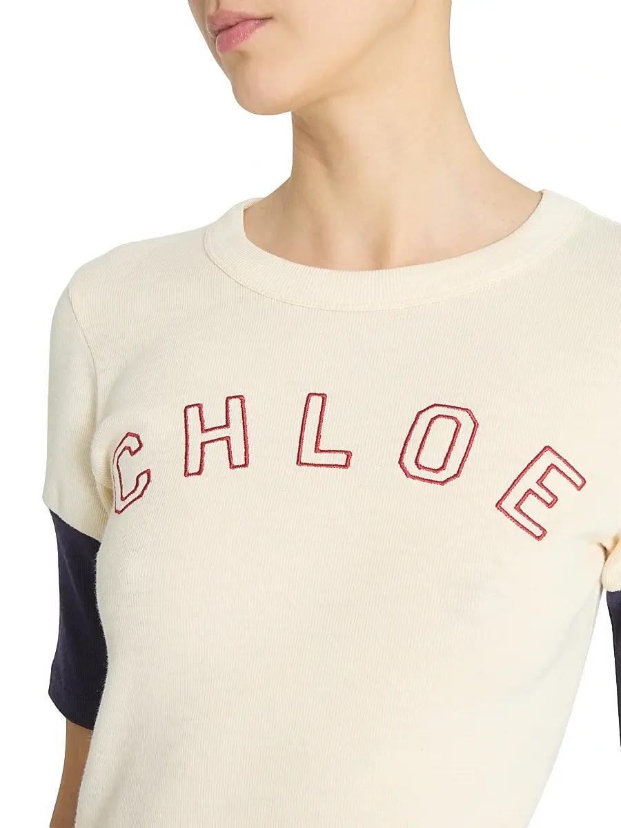 Chloé Women's Colorblocked Logo T-Shirt - Iconic Milk | Thumbnail 6