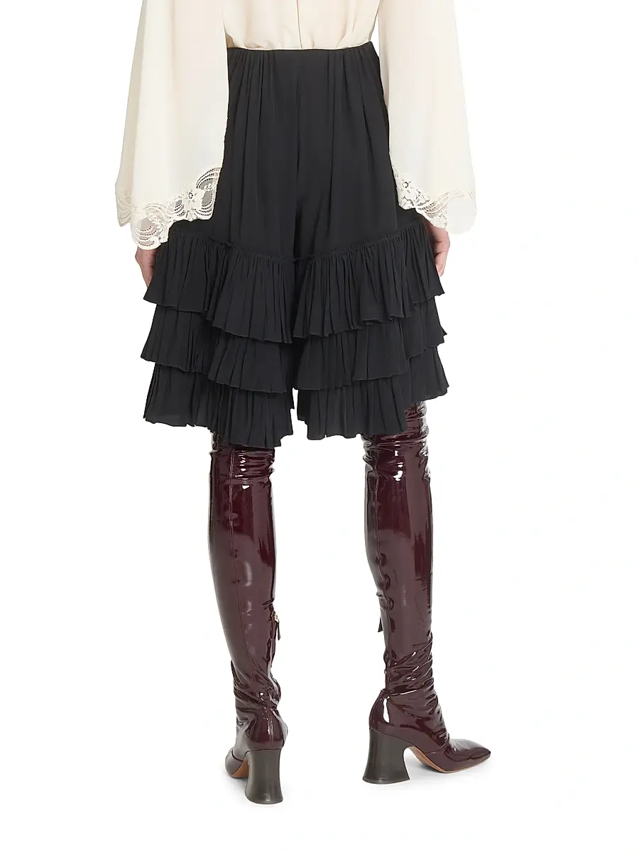 Chloé Women's Ruffled Silk Shorts - Black | Thumbnail 5 Chloé Women's Ruffled Silk Shorts - Black | Thumbnail 5