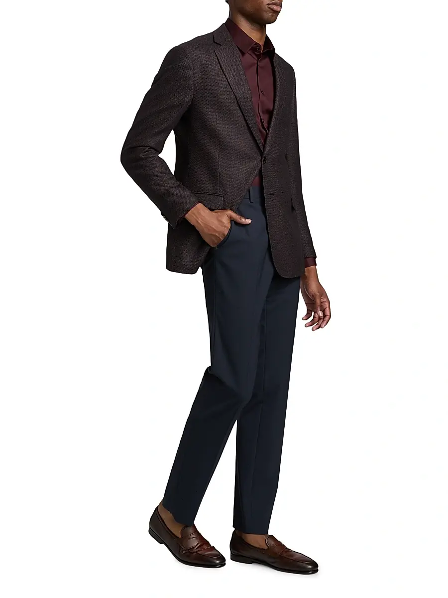Giorgio Armani Men's Textured Wool-Blend Sport Coat - Purple Black | Thumbnail 2 Giorgio Armani Men's Textured Wool-Blend Sport Coat - Purple Black | Thumbnail 2