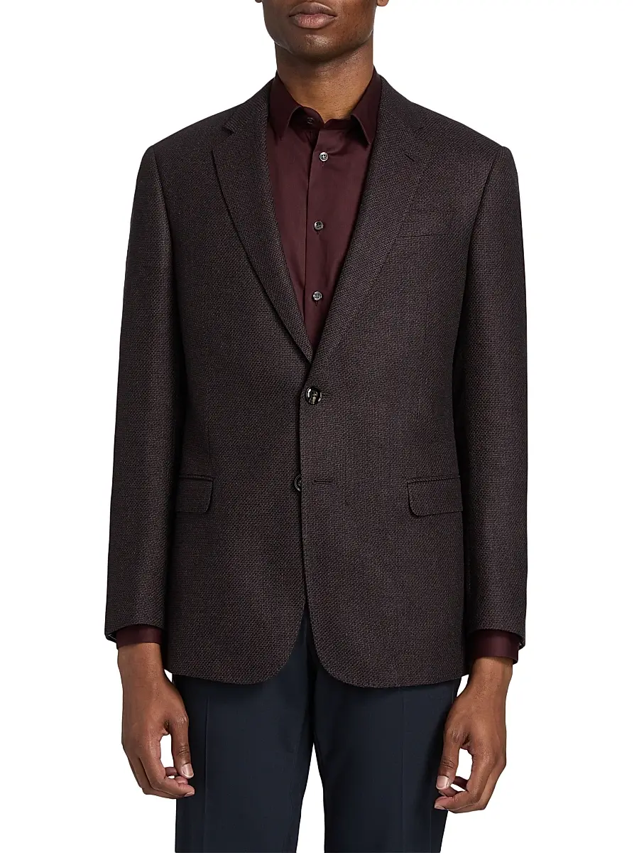 Giorgio Armani Men's Textured Wool-Blend Sport Coat - Purple Black | Thumbnail 3 Giorgio Armani Men's Textured Wool-Blend Sport Coat - Purple Black | Thumbnail 3