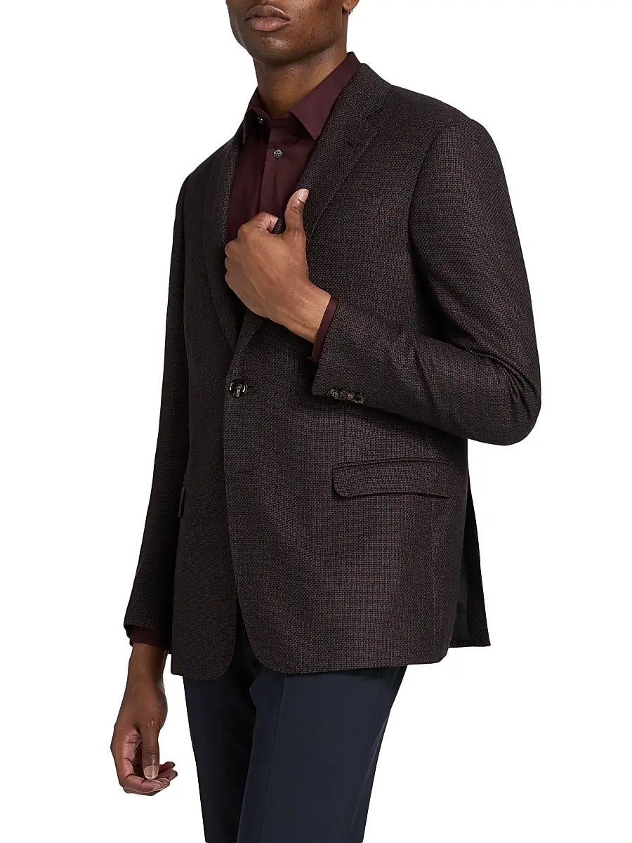 Giorgio Armani Men's Textured Wool-Blend Sport Coat - Purple Black | Thumbnail 4 Giorgio Armani Men's Textured Wool-Blend Sport Coat - Purple Black | Thumbnail 4