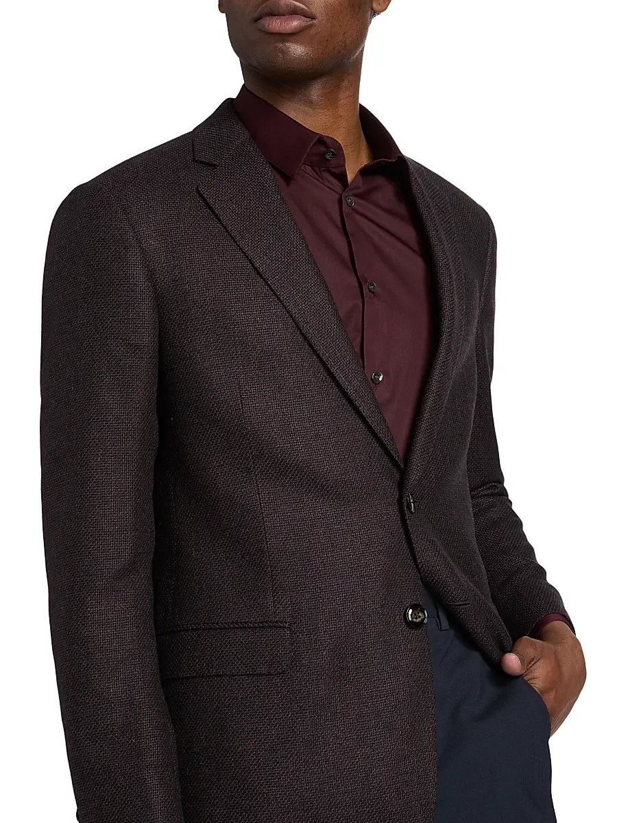 Giorgio Armani Men's Textured Wool-Blend Sport Coat - Purple Black | Thumbnail 6 Giorgio Armani Men's Textured Wool-Blend Sport Coat - Purple Black | Thumbnail 6